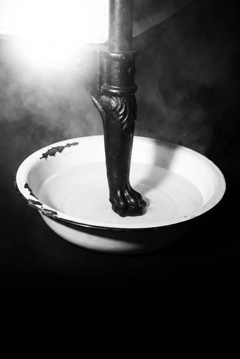 Bed leg in a bowl of water — poster for Gorgas