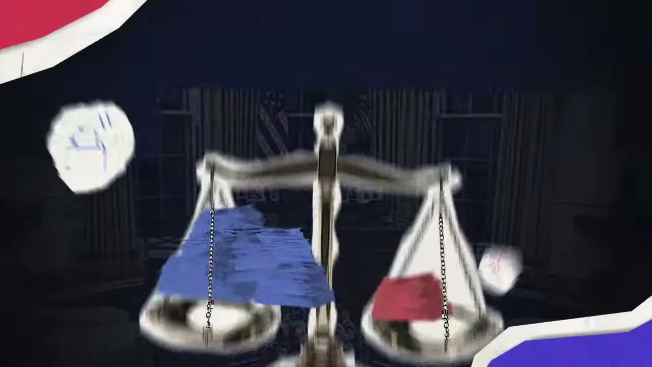 Antique scale with a blue state and a red state on its pans