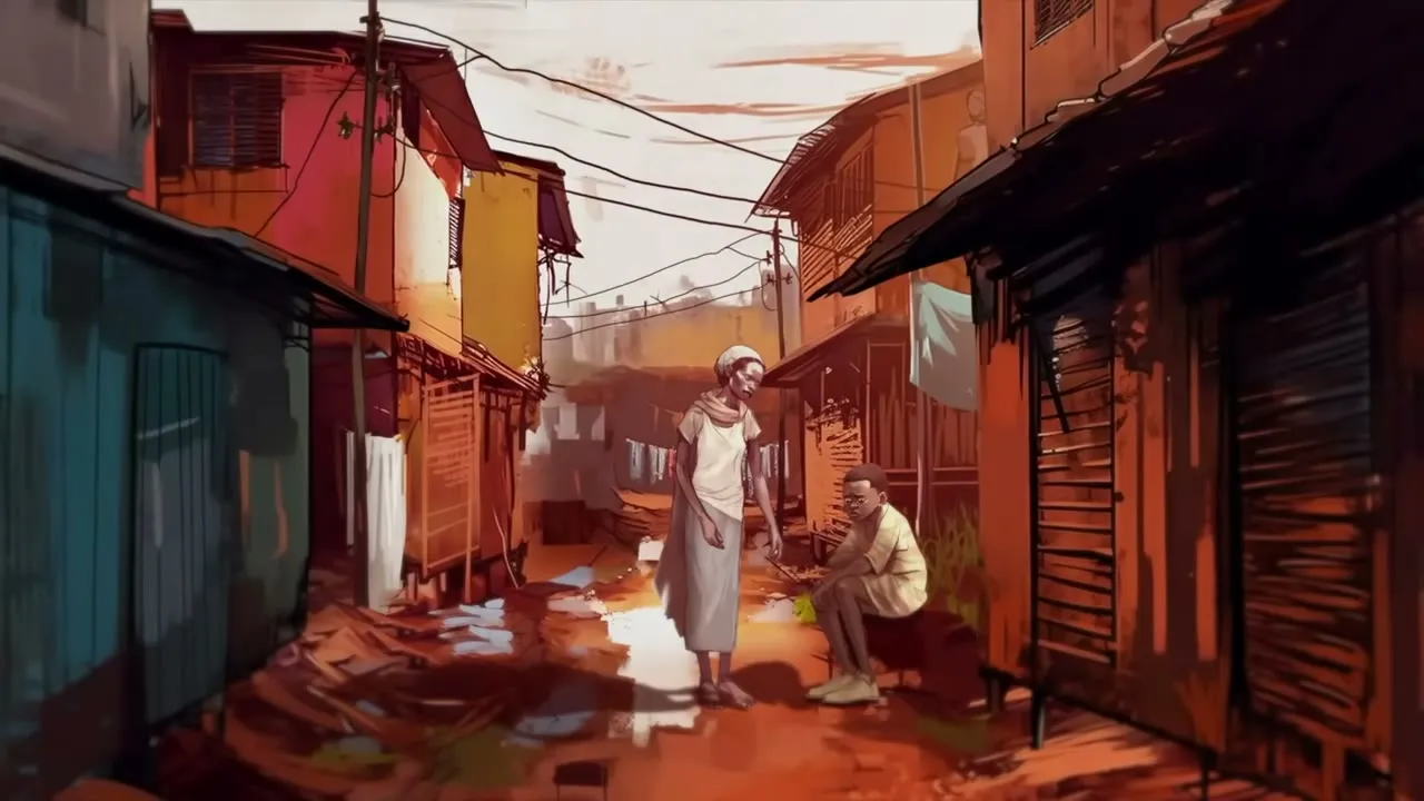 Illustration of an alley in a Kampala neighborhood