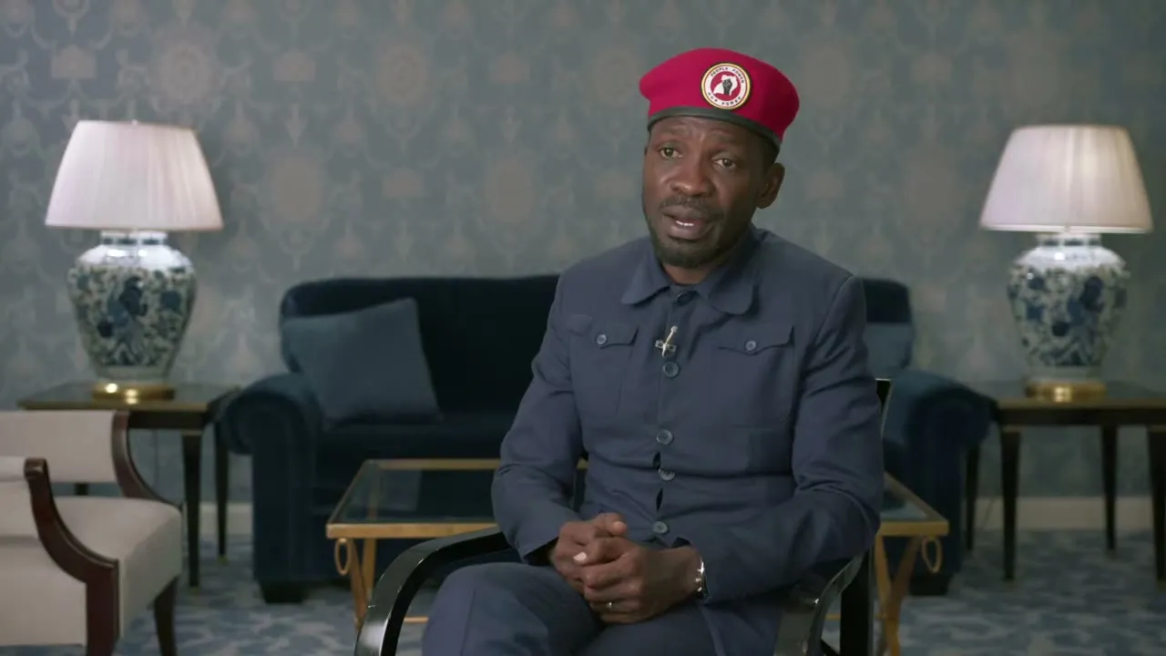 Bobi Wine during the interview, in his red beret