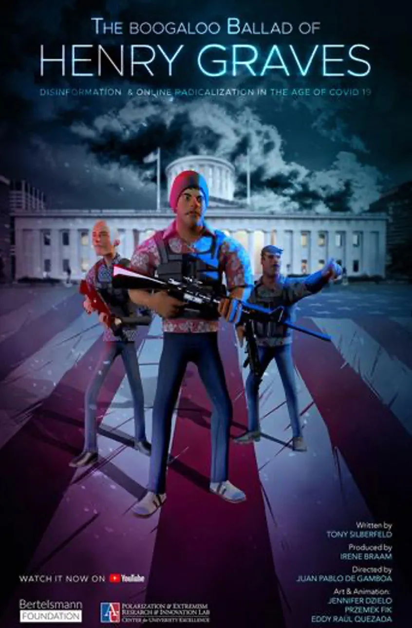 The Boogaloo Ballad of Henry Graves poster: Henry and two armed companions in front of the Ohio statehouse